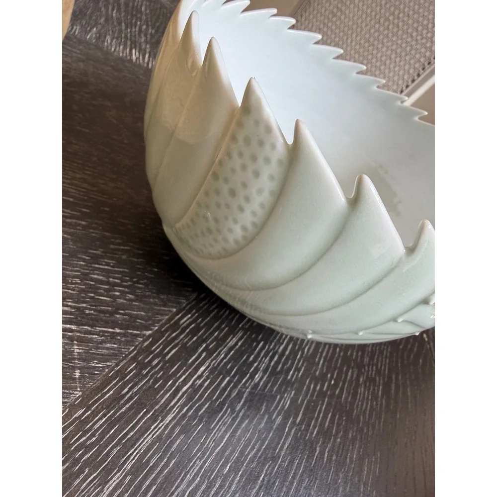 Cliff Lee Art Pottery Porcelain Melon Spiked Celadon Bowl Signed 1991 F